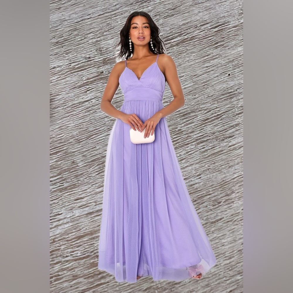 🔥Angelic Entrance Lavender Pleated Tulle Maxi Dress NWT - Picture 3 of 5